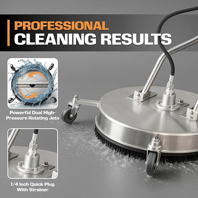 EDOU Dual 24" Pressure Washer Surface Cleaner - Surface Cleaner with Wheels - Heavy Duty Composite, 4,500 PSI Max Working Pressure - Includes 3/8 Inch Quick Connector Kit and Teflon Tape-VerdiqueGarden