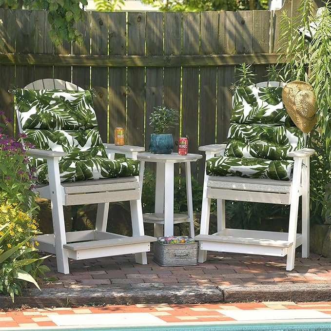 LVTXIII Outdoor Seat/Back Chair Cushion Patio Tufted High Back Cushion, Seasonal Replacement Rocking Chair Cushion with Ties (22” W x 20D”, Set of 2, Palm Green)-VerdiqueGarden