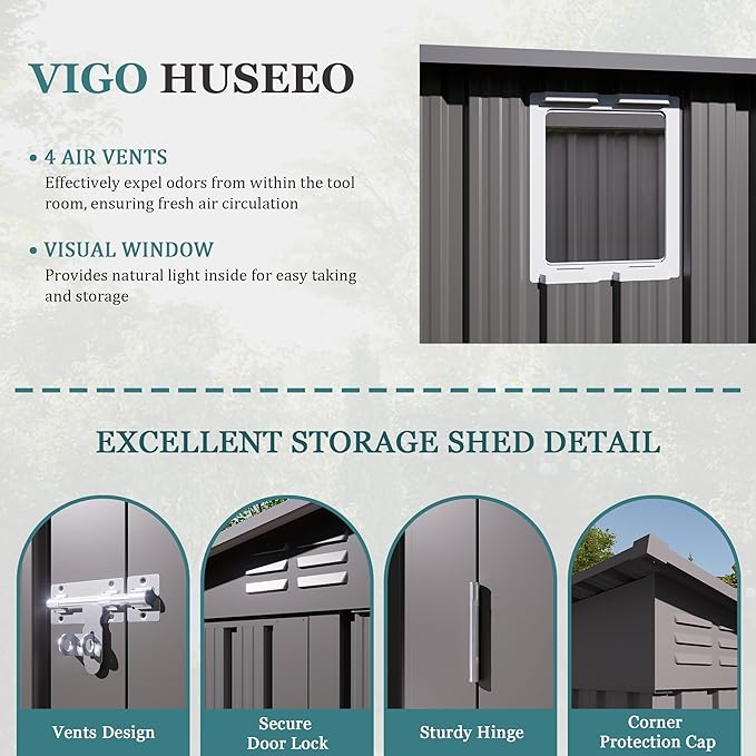 4 * 9.2 FT Outdoor Storage Shed, Galvanized Steel Garden Shed with Lockable Door & Window, Waterproof Metal Tool Storage for Garden, Backyard, Patio, Lawn(Gray)-VerdiqueGarden
