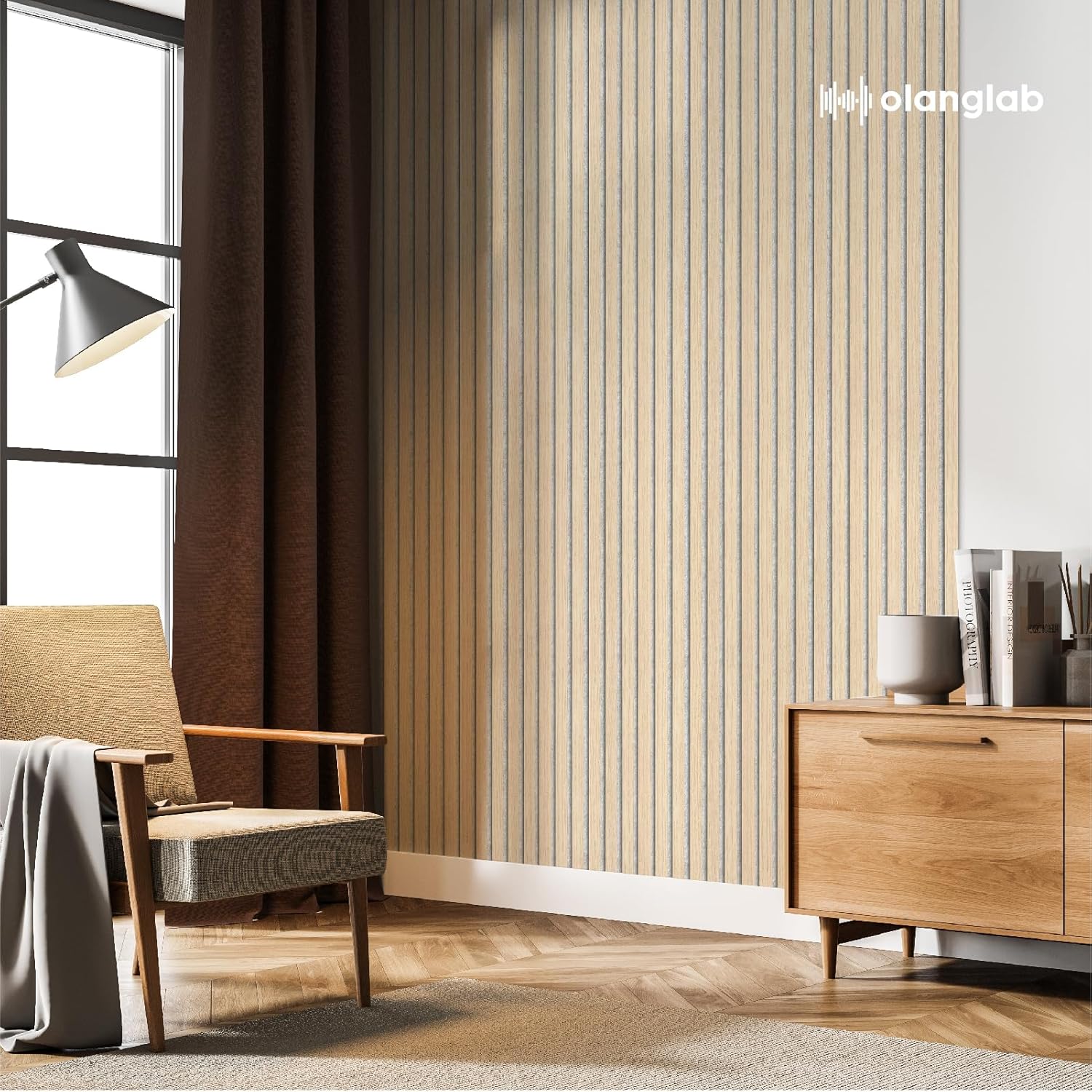 Olanglab Wood Slat Wall Panels, Wooden Wall Panels, 94.5"x12.6" Each 3D Wall Panels for Interior Wall Decor, 4 Pack in Total 94.5"x50.4" (Light Oak-Grey Felt)-VerdiqueGarden