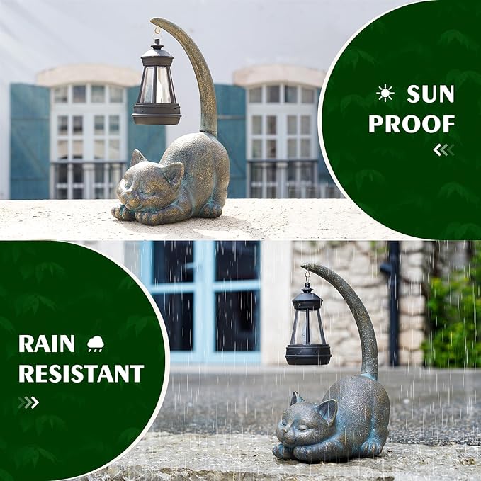 MININOVA Solar Garden Statues Cat Figurine with Solar Light Outdoor Decorations for Patio Yard Lawn Ornament Outdoor Housewarming Birthday Gift for Mom Grandma Friends-VerdiqueGarden