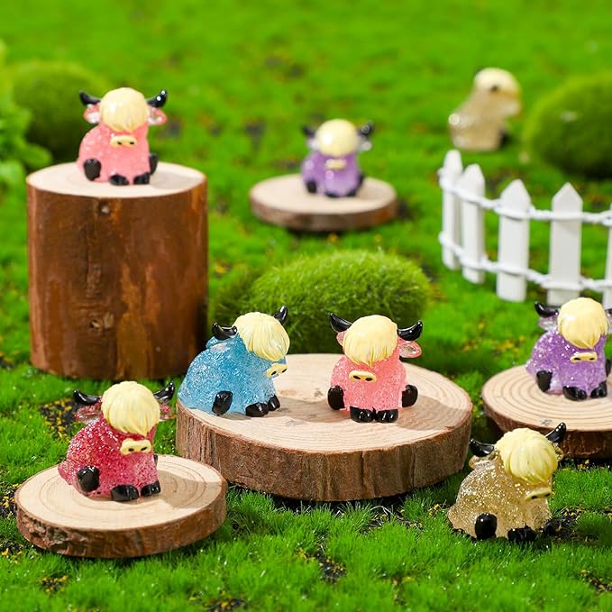 75 Pcs Mini Highland Cow Figurines Bulk Glitter Highland Cow Statues Mini Resin Animals Cute Tiny Resin Figures Animals Sculpture Ornament for Cake Topper Home Office Desk Decorations-VerdiqueGarden