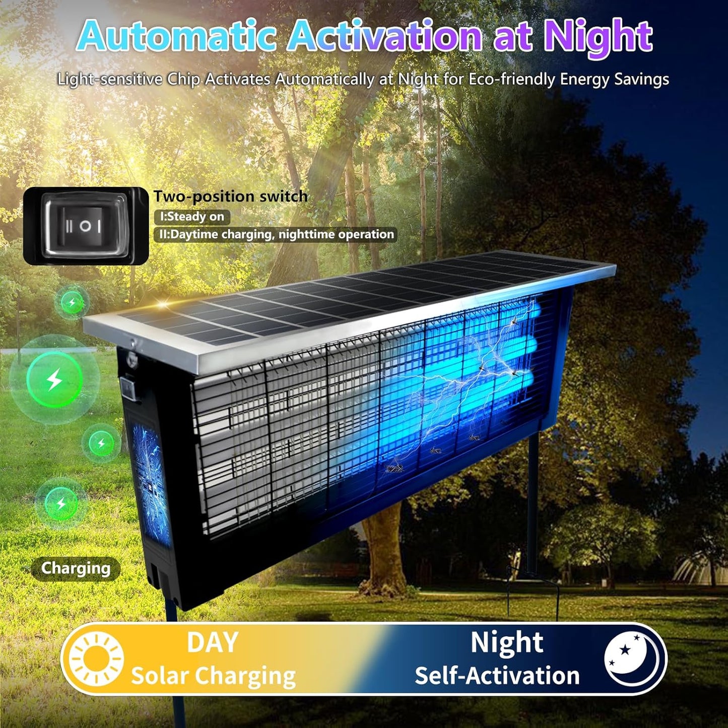 Powerful Large Solar Bug Zapper Outdoor for 4000 sq.ft, Rechargeable Mosquito Zapper with High Powered, Cordless Solar Fly Zapper for Patio Garden Backyard RV Camping Pond with 18W Solar Panel-VerdiqueGarden