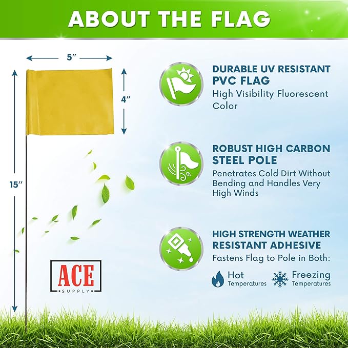 Yellow Marking Flags 100 Pack - 4x5x15 Inch Yellow Flags for Yard - Markers For Lawn, Irrigation, Landscaping, Survey & Sprinkler Head Marking-VerdiqueGarden