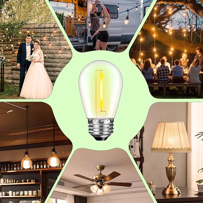 LED S14 Replacement Light Bulbs for Outdoor String Lights, 1W Shatterproof Edison Light Bulbs for Outside Patio Garden, E26 Standard Base, Dimmable, 2200K Warm White, 15 Pack-VerdiqueGarden