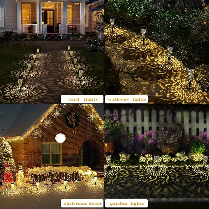 6 Pack Solar Lights Outdoor Garden Decorative with Warm Light Waterproof Pathway Landscape Lights for Path Patio Backyard Walkway Yard Garden Decor (Black, 6Pcs)-VerdiqueGarden