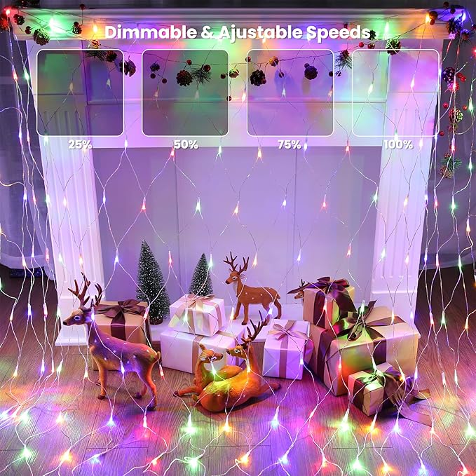 12ft x 5ft 360 LED Christmas Net Lights, 11 Modes 30V Christmas Net Lights, Warm White-Multi Color Changing Mesh Decorative Net Lights for Xmas Tree Bush Wedding Garden Outdoor Indoor Decor-VerdiqueGarden