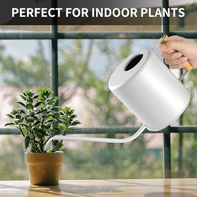 1.5 Liter Watering Can for Indoor Plants, House Plants, Flower Watering, Outdoor Plants - Small Metal Watering Can with Long Spout (White)-VerdiqueGarden