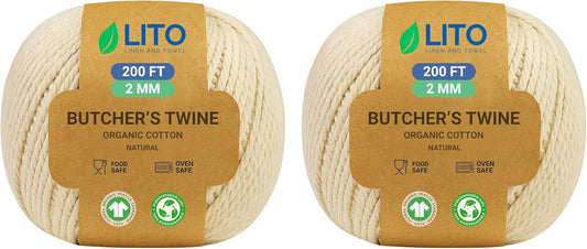 Organic Butcher’s Twine for Cooking & Trussing – 2mm Heavy-Duty Natural Cotton Kitchen Twine 400 Feet – Food-Safe, Oven-Safe String for Meat, Turkey, Baking, & Crafts-VerdiqueGarden