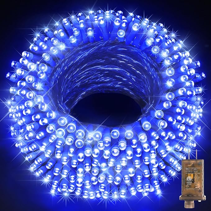 KNONEW 600FT 1500 LED Christmas String Lights Outdoor 8 Lighting Modes & Timer Dimmable Fairy Light Plug in Waterproof for Xmas Roof Yard Tree Wedding Party Holiday Decorations (Blue)-VerdiqueGarden