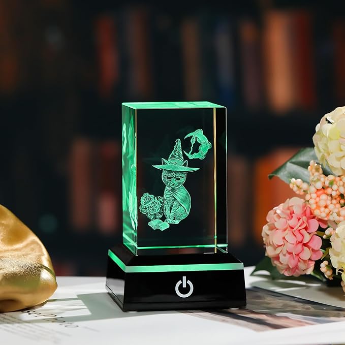 Qianwei 3D Crystal Gothic Black Cat - Baphomet Statue Halloween Cat Witch Figurines Occult Medieval Goth Satanic Home Desk Decor Witchy Gifts Horror Lilith Statue-VerdiqueGarden