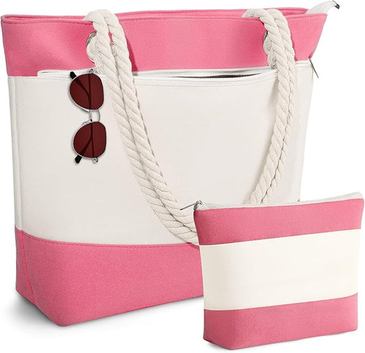 YOOLIFE Beach Bags for Women - Initial Tote Waterproof Bag with Makeup Bag, Mothers Day Gifts for Women Mom Friend Birthday-VerdiqueGarden