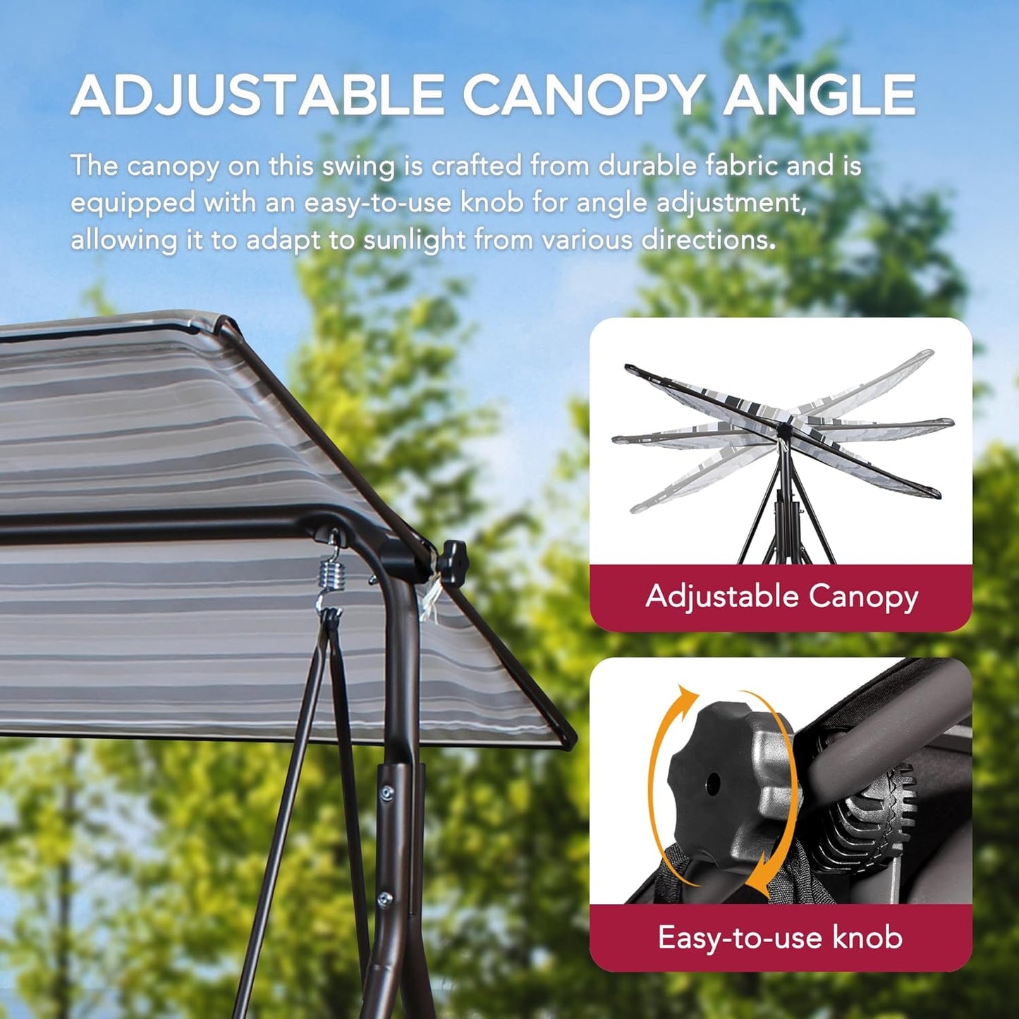 SUNJOY Outdoor Porch Swing, 2 Seat Patio Metal Porch Swing Seats with Adjustable Canopy and Removable Cushion for Garden, Poolside, Backyard, Bronze - Made in Italy-VerdiqueGarden