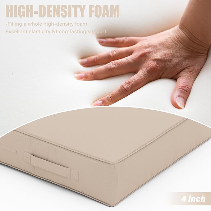 Patio Chair Cushions 18.5 X 16 X 4 Inch Waterproof Outdoor Seat Cushions for Patio Furniture, Outdoor Sofa Couch Pads with Ties & Handle, Set of 2, Sand-VerdiqueGarden