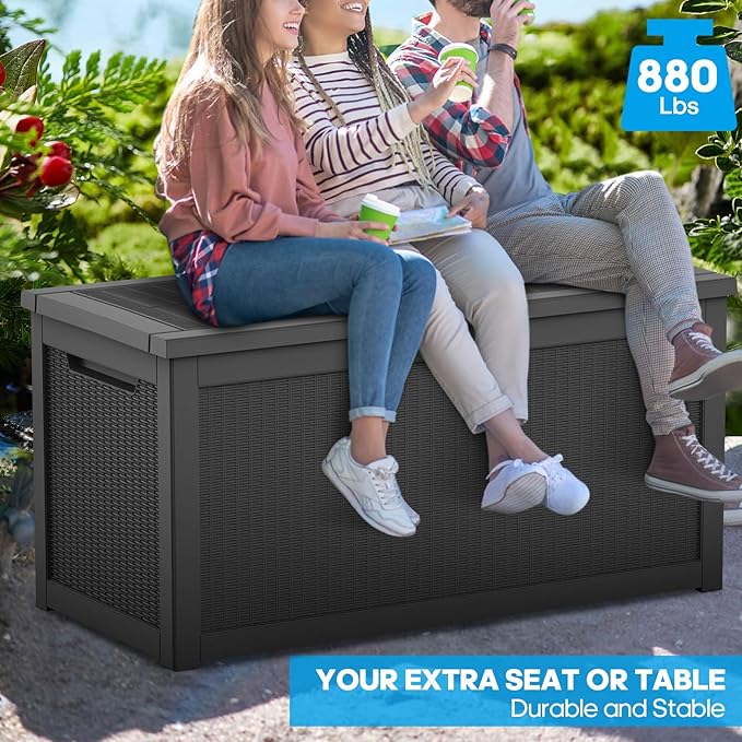 260 Gallon Outdoor Storage Box – Waterproof Deck Box for Garden & Patio,Black-VerdiqueGarden