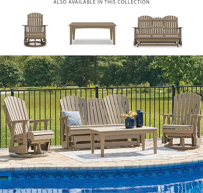 Signature Design by Ashley Hyland Wave Casual Weather Resistant HDPE Outdoor Swivel Glider Chair, Light Brown-VerdiqueGarden