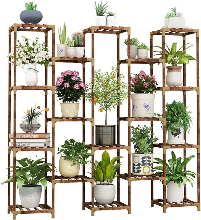 HOMKIRT Plant Stand Indoor Outdoor, 17 Tier Large Tall Plant Shelf for Indoor Plants Multiple, Wood Plant Stand Rack Holder Table for Living Room Garden Patio Window-VerdiqueGarden