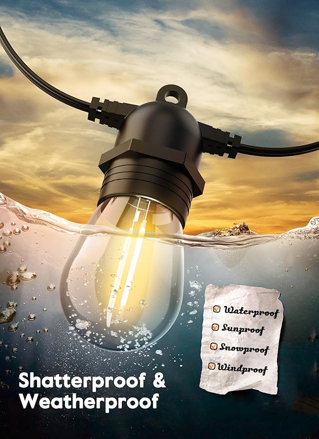 Moonflor S14 LED Light Bulbs 15 Pack 1W (Equivalent to 11 W) Shatterproof Replacement Bulbs with E26 Medium Base, Warm LED Bulbs for Outdoor Patio Garden Vintage String Lights-VerdiqueGarden