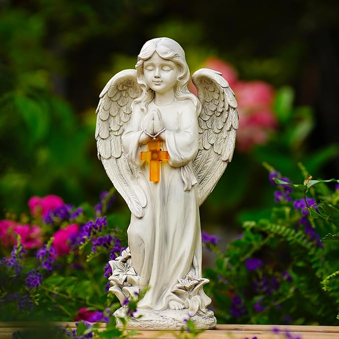 Angel Solar Garden Statues: 12.5” Cemetery Decorations for Grave Praying Angel Figurines for Outdoor Lawn Yard Patio Decor Memorial Gifts for Women-VerdiqueGarden
