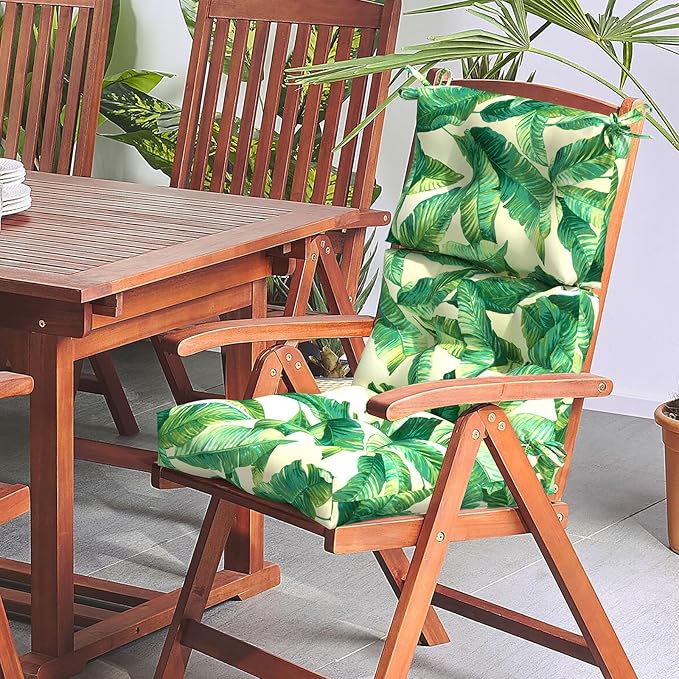 LVTXIII Outdoor Adirondack Chair Cushions, L44” x W22” x H4 Patio Tufted High Back Cushions, Seasonal Replacement Rocking Chair Cushion for Home Garden Furnitue, Set of 2, Swaying Palms Capri-VerdiqueGarden