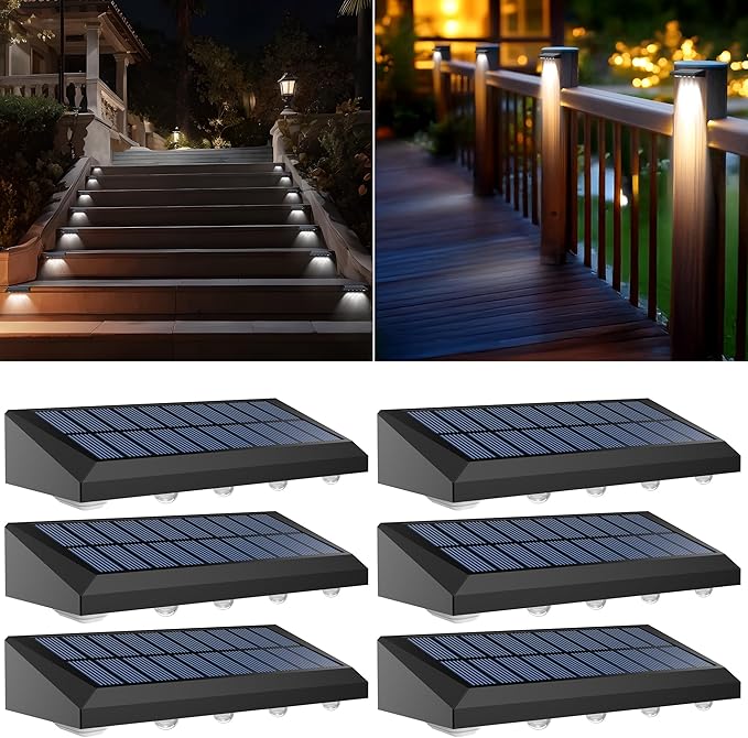 Solar Fence Lights Outdoor Waterproof IP65, 6 Pack Fence Lights Solar Powered 60 Lumens Auto On/Off Step Wall Lights Outside Decorations for Yard, Porch, Patio, Stairs, Pool, Deck, Garden-White Light-VerdiqueGarden