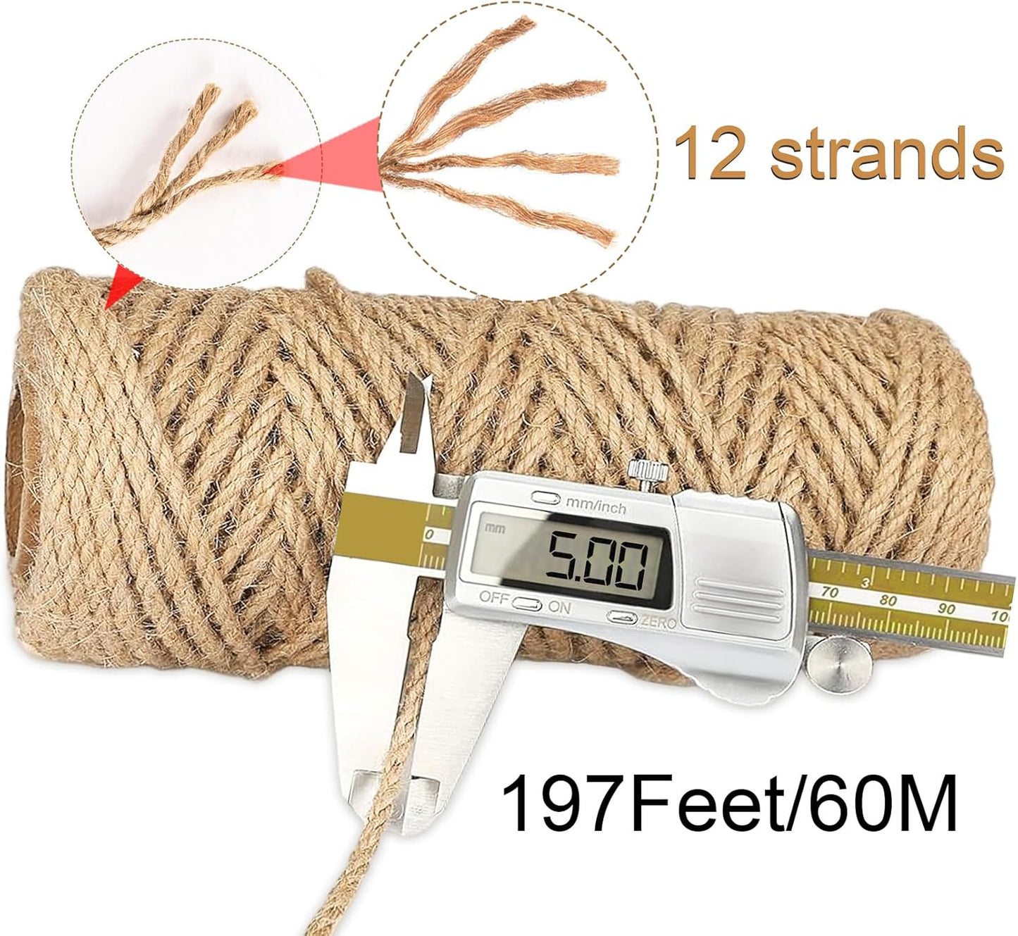 5mm Jute Twine,197 Feet/60M Twisted Jute Rope, Garden Twine, Heavy Duty and Thick Twine Rope, Garden, Arts & Crafts, Home Decor, Packaging Braided-VerdiqueGarden