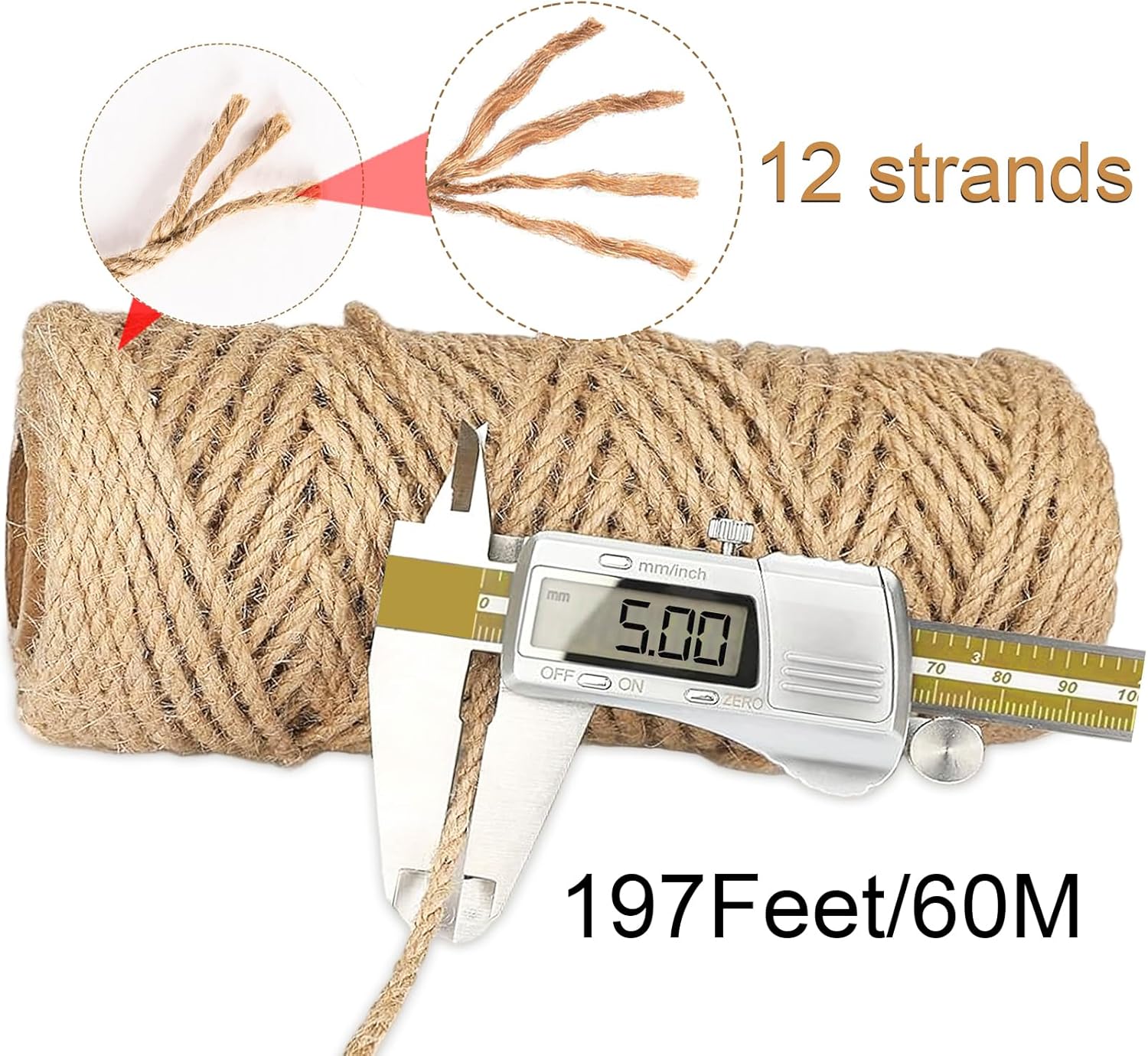 5mm Jute Twine,197 Feet/60M Twisted Jute Rope, Garden Twine, Heavy Duty and Thick Twine Rope, Garden, Arts & Crafts, Home Decor, Packaging Braided-VerdiqueGarden