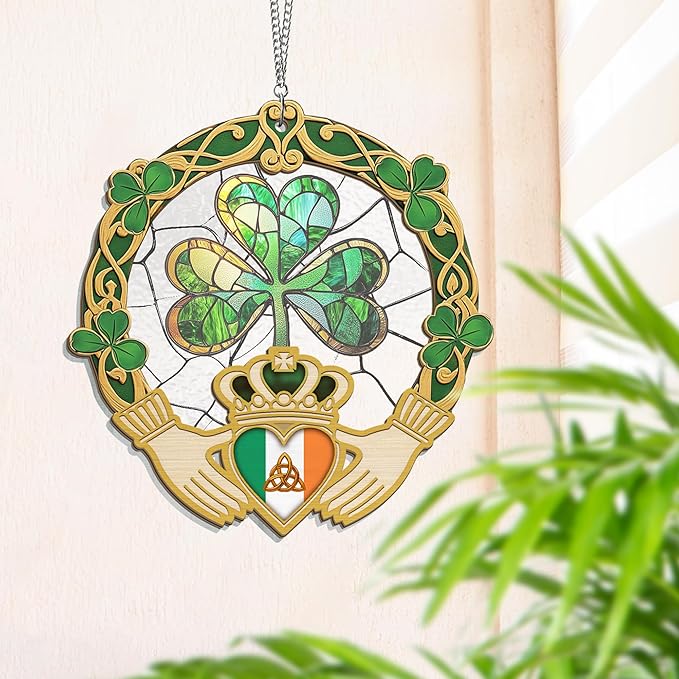 St Patricks Day Decorations - St Patricks Day Accessories, Shamrock Decorations, Irish Gifts for Women Men Friends Family, Shamrock Decorations - Double Layered Hanging Suncatcher 8 in-VerdiqueGarden