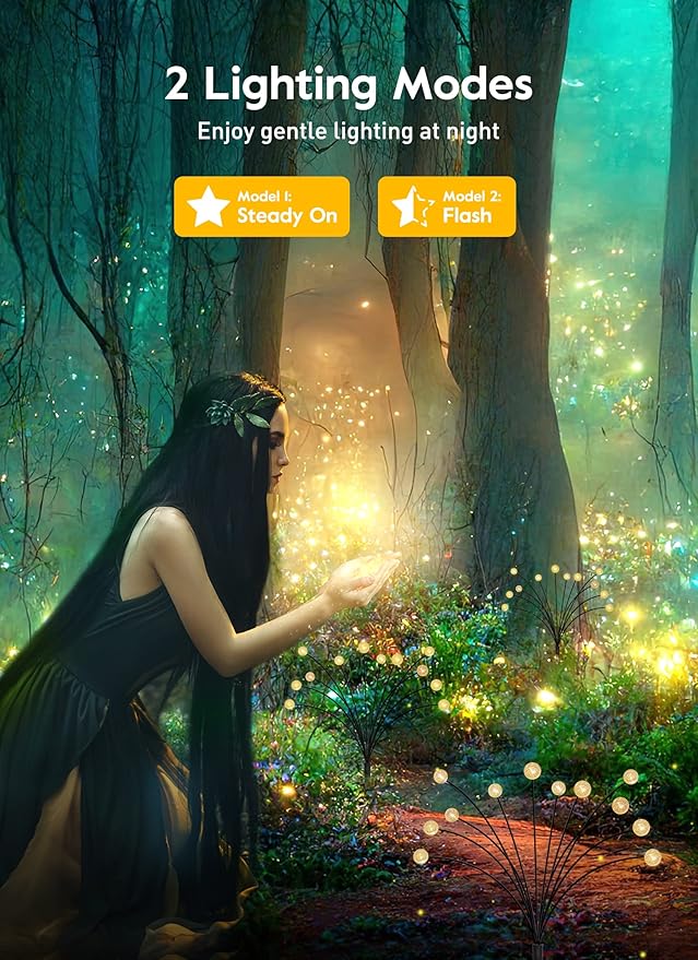 Solar Garden Lights - 4 Pack 12 LED Crystal Solar Firefly Lights with 2 Lighting Mode, Sway by Wind, Waterproof Solar Decorative Lights, Solar Outdoor Lights for Yard Walkway Decoration, Warm White-VerdiqueGarden