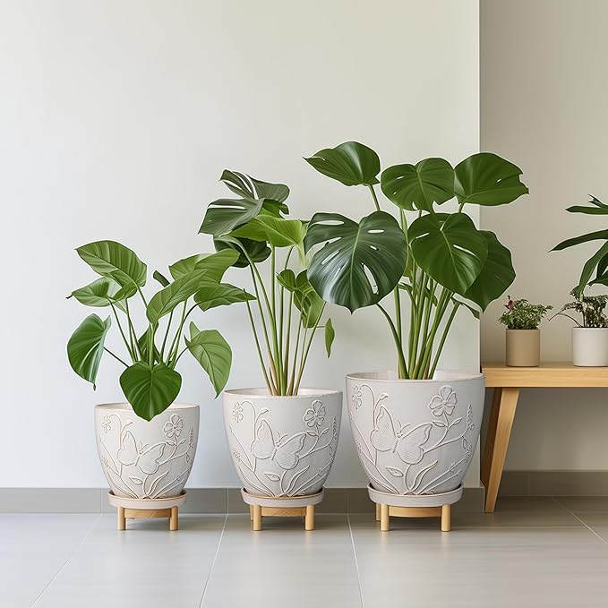 10 Inch Plant Pot Ceramic Planter Pot with Drainage Hole and Saucer Round Planter Large Flower Pot for Indoor Outdoor Plants Home Garden Decor White-VerdiqueGarden