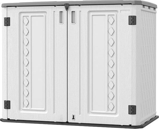 Sheds & Outdoor Storage, 34 Cu.ft Horizontal Storage Sheds Outdoor with Floor, Outdoor Storage Cabinet Waterproof for Garage Storage, Pool Storage, Bike Shed, Garden Shed-VerdiqueGarden