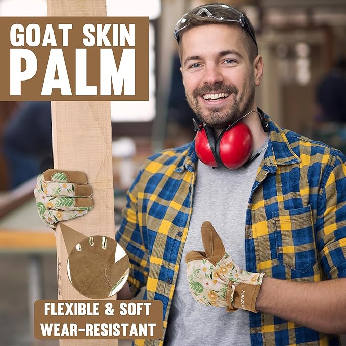 HLDD HANDLANDY Work Gloves for Women and Ladies, Leather Gardening Gloves Flexible Mechanic Working Gloves-VerdiqueGarden