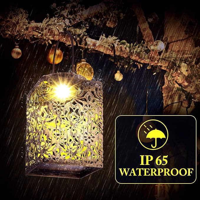 2 Pack Solar Lanterns Outdoor Waterproof - Metal Solar Garden Lights for Patio Porch Yard Garden Decor, Christmas Birthday Gifts for Women (Bronze)-VerdiqueGarden
