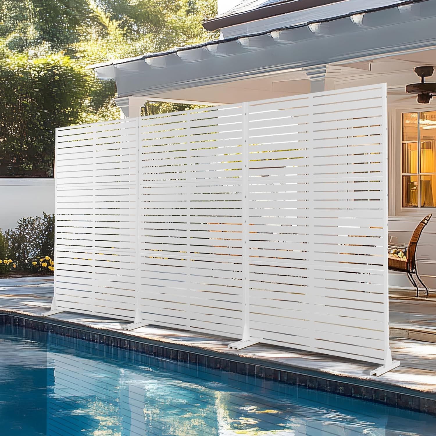 72" H×47" W Metal Outdoor Privacy Screen Freestanding, Panels for Patio Lawn Deck, Freestanding Decorative Privacy Screen for Balcony Yard&Garden(Consists of 3 Panels)-VerdiqueGarden