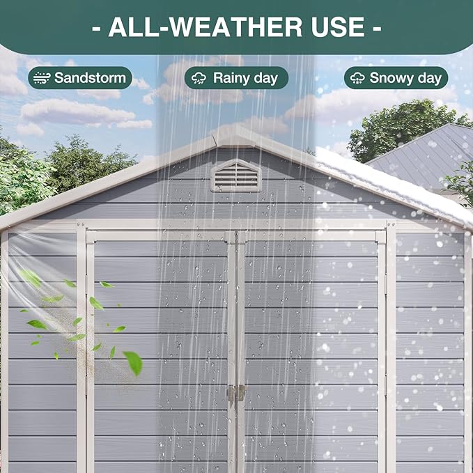 Storage Shed Plastic Outdoor Storage Shed Waterproof Container House with Lockable Door and Transparent Window for Garden, Lawn, Backyard, Patio (6x8FT)-VerdiqueGarden