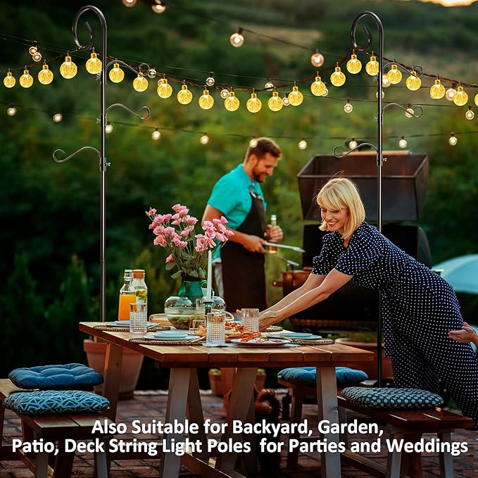 108 Inch Shepherds Hooks for Outdoor 2 Pack, Bird Feeder Poles with 4 Hooks, Shepherds Hook for Bird Feeders Outside with Base, Garden Pole for Hanging Plant Baskets, Weddings Decor (108 Inch)-VerdiqueGarden