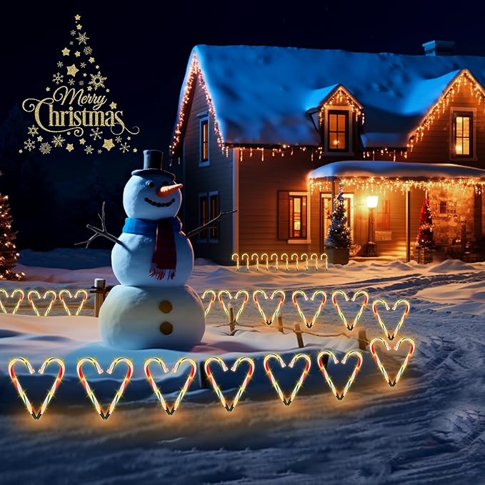 10" Christmas Candy Cane Pathway Lights, Set of 10 Pack Christmas Outdoor Decorations Candy Cane Lights Red & Green-VerdiqueGarden