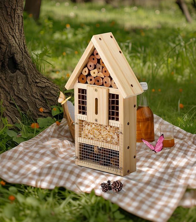 2 PK Large Cedar Wood Insect House Kit for DIY Project Backyard Insect House, Bee House, Nesting Habitat Shelters, Garden Shelter for Bees, Butterflies, Bugs-VerdiqueGarden