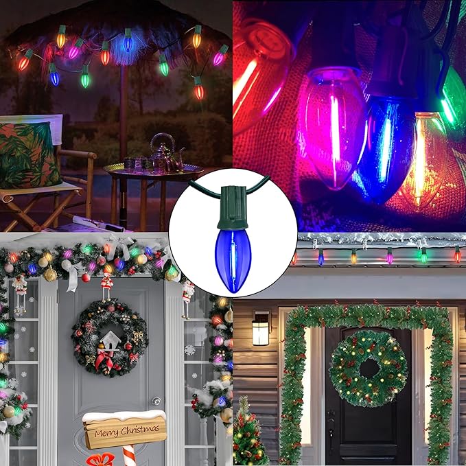 C9 LED Christmas Lights Outdoor,25FT Multicolored Christmas Lights with 26 Colorful Clear Multicolor LED Bulbs,Connectable Old Fashioned Christmas Lights for Garden Patio Xmas Tree Party Home Decor-VerdiqueGarden