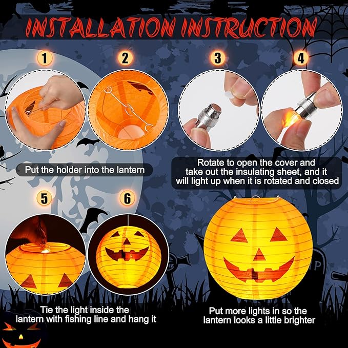 Retisee 20 Pcs 10 Inch Halloween Paper Lanterns Jack O Lantern Pumpkin Halloween Party Decorations Halloween Hanging Pumpkin Decor with Lights Suitable for Indoor Outdoor Yard, Lawn, Garden, Party-VerdiqueGarden