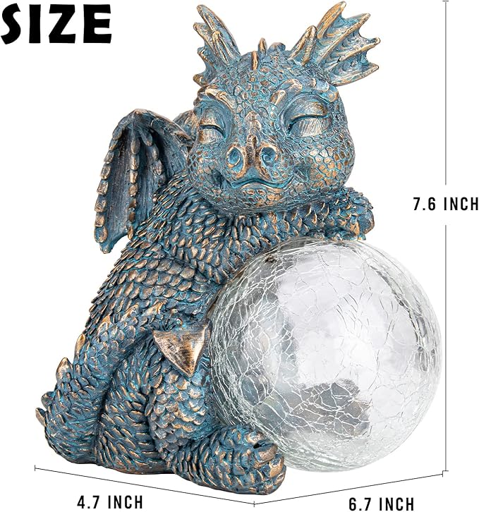 WONDER GARDEN Dragon Statue - Sleeping Dragon Figurines Solar Light Resin Garden Statues with Crackled Glass Globe Outdoor Waterproof Lawn Ornament Decor-VerdiqueGarden