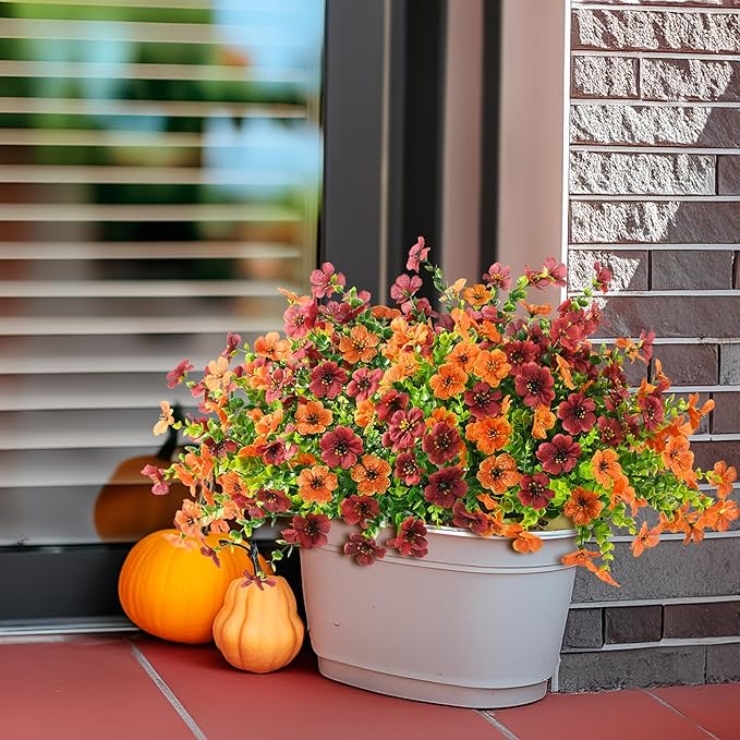 Artificial Fake Hanging Plants Flowers Basket, Faux Silk Daisy in Planter Realistic UV Resistant for Outside Home Patio Balcony Yard Spring Outdoor Decoration (Orange Brown)-VerdiqueGarden
