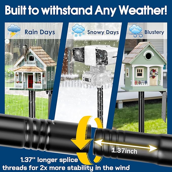 Ottsuls 2 Pack 109 Inch Heavy Duty Bird Feeder Pole Kit for Wild Birds, with 5-Prong Base Feeding Station, Adjustable Birdhouse Stand-VerdiqueGarden