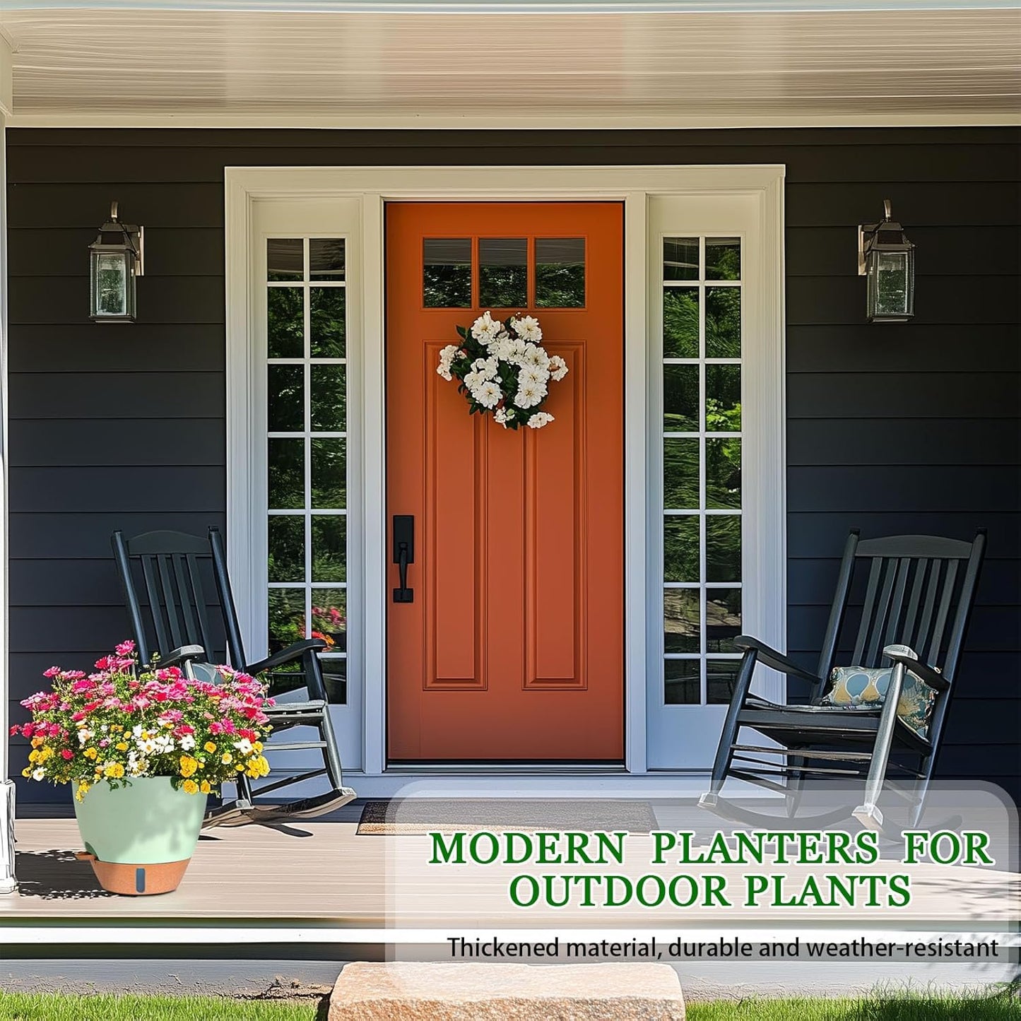 8/10/12 Inch Self Watering Pots for Indoor/Outdoor Plants - Large Plastic Planter with Drainage Holes, Water Level Indicator & Deep Reservoir, Modern Decorative Flower Pots (Green)-VerdiqueGarden