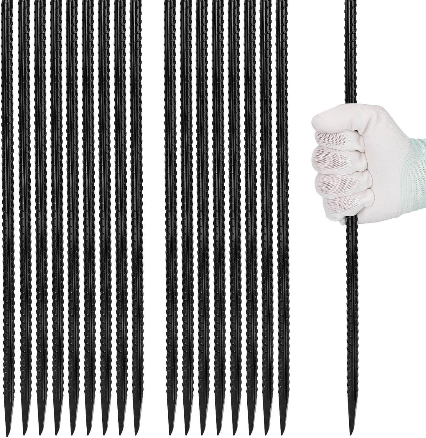 16 inches Rebar Stakes 18-Pack Heavy Duty Ground Stakes Rebar Spikes Garden Stakes Metal Steel Stake for Concrete and Timber Straight Black-VerdiqueGarden