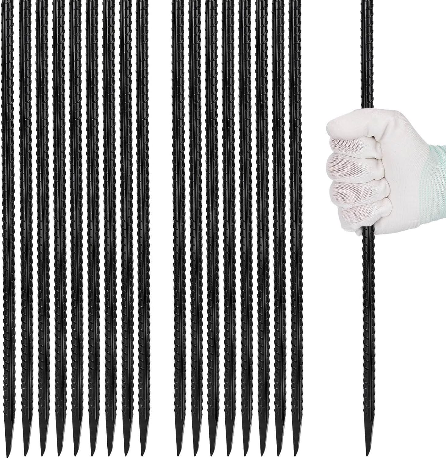 16 inches Rebar Stakes 18-Pack Heavy Duty Ground Stakes Rebar Spikes Garden Stakes Metal Steel Stake for Concrete and Timber Straight Black-VerdiqueGarden