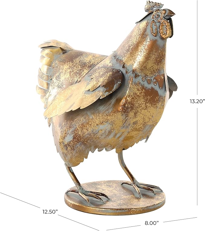 Deco 79 Metal Chicken Decorative Garden Sculpture Patina Garden Statue, Outdoor Sculpture 8" x 13" x 13", Bronze-VerdiqueGarden