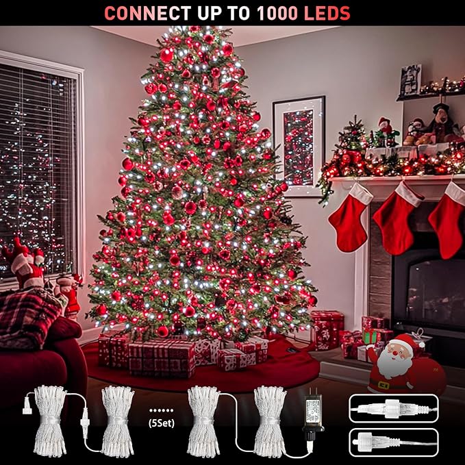 JMEXSUSS 200 LED Red and White Christmas Lights Outdoor, 66ft Halloween String Lights Indoor Clear Wire, Christmas Tree Lights Plug in for Bedroom Tree Christmas Party Decorations-VerdiqueGarden