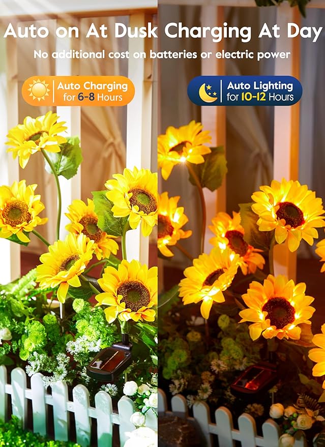 Brightown Outdoor Solar Garden Lights - 4 Pack LED Solar Flower Lights with Larger & More Realistic Sunflowers, Bigger Solar Panel, Waterproof Solar Lights for Outside Yard Patio Garden Decorations-VerdiqueGarden