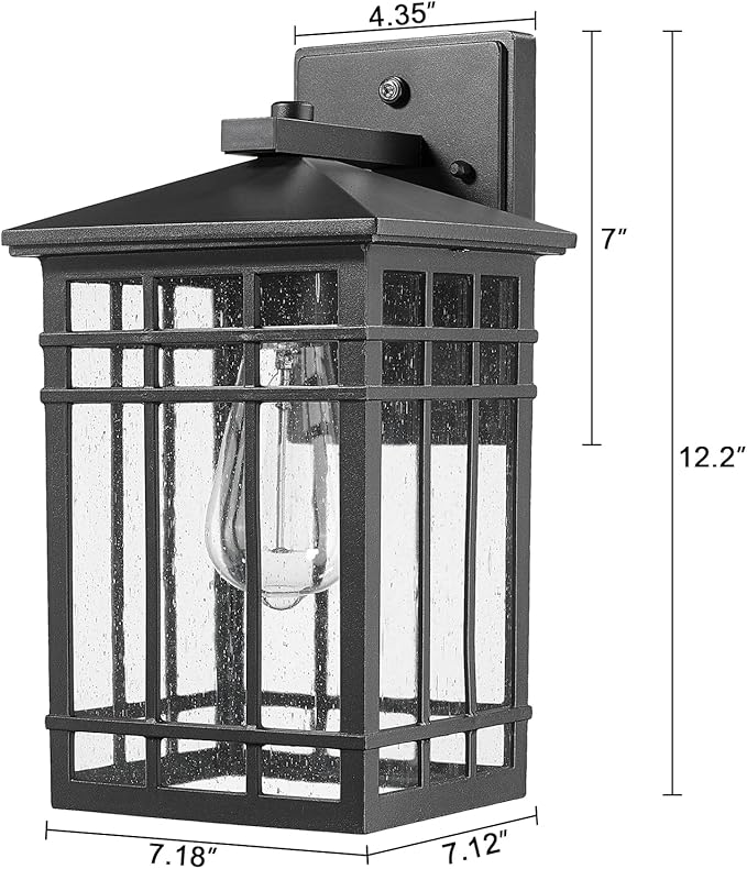 Dusk to Dawn Outdoor Wall Lantern,Exterior Wall Mount Light, 1-Light Outdoor Wall Lighting Fixture for Porch,Garage, Patio, Hallway and Entryway (Black-Wall Light, 1 Pack),DDAMS-W18-VerdiqueGarden